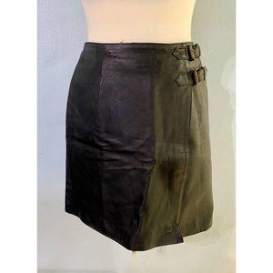 Vintage Newport News Black Leather Wrap Skirt Kilt
